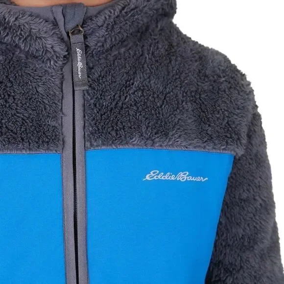 NEW! NWT EDDIE BAUER Youth Blue Gray Color-block Plush Fleece Zip Jacket - Picture 4 of 14